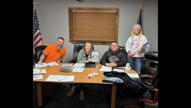 Photo provided. Local Committee Chair Rhonda Terry presented information about America250 at the Medaryville Town Council on Dec. 17. Pictured (from left to right): Vice President Nick Gillock, President Ashlee Salyer, Councilman Steven Foust and Pulaski County America 250 Committee Chair Rhonda Terry.