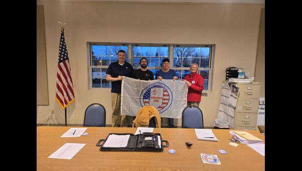 Photo provided. The town of Monterey received a Pulaski County America 250 flag. Pictured (from left to right) are: Josh Stacy, Aaron Gilley, Doug Denton and Rhonda Terry.
