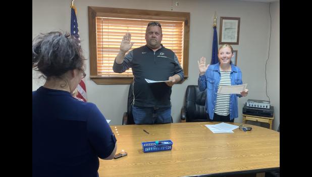 Steven Foust and Ashlee Salyer were sworn in as two new members of the Medaryville Town Council on Wednesday, May 3.