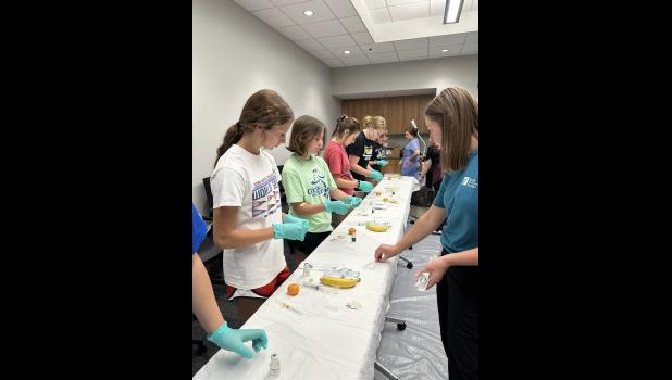 Photo provided. Along with learning about the different career opportunities in the field, students got hands-on experience with simulated medical procedures, such as learning how to place an IV in a banana and giving intramuscular injections in an orange.