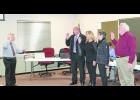 Pulaski Circuit Court Judge Michael Shurn swore in school board members Deke DeMarco, Terri Johnston, Beth Ruff and Larry Beach before the regular school board meeting Monday evening. DeMarco, Johnston and Beach are all returning school board members. 